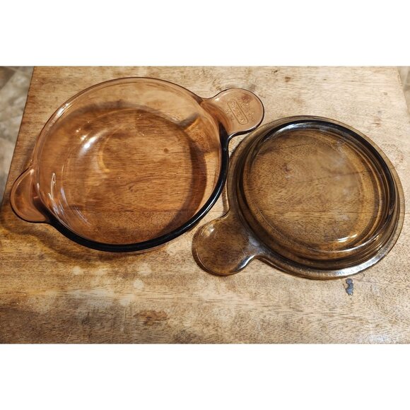 Vintage Pyrex Vision Grab-It and Go V-240 Amber Brown Bowl Lid Set 7 Oz USA - Picture 6 of 6